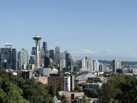 Seattle skyline viewed from a hilltop, marking the location of Nilson Law's new Seattle business law office
